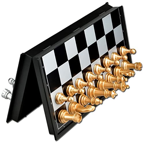 ZAW Schach Schachspiel 2. 5 cm Mittelalterliche Schach-Set Faltbare Schachbrett 32 Stück Qualitätsbrett Gold Silber Magnetisch WPC Chess (Color : Gold)