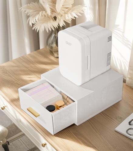 Adowes Suporte para Mini Geladeira com Gaveta, Organizador de Penteadeira de Madeira para Bancada, C