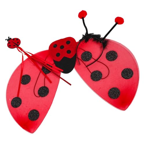 Veemoon Disfraz de Mariquita para Alas Plegables Rojas y Varita Mágica, Diadema Antenas para Halloween y Fiestas de Cosplay Infantil Estilo Aleatorio