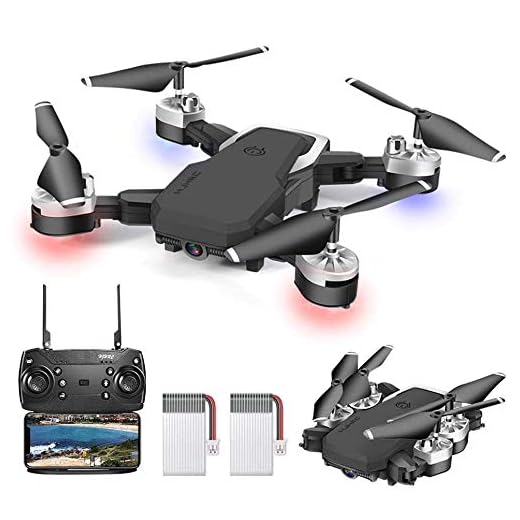 OBEST Dron con Cámara 1080P HD, Cuadricóptero Plegable por APP WiFi or Control Remoto, 3 Modos de Velocidad, Modo sin Cabeza, Foto Gestual, Regreso con Solo Botón, 3D Flip, 2 Baterías, Negro