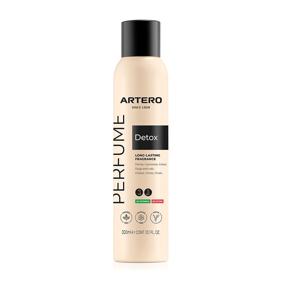 Artero perfume para perros y gatos 300 ml. Perfume en spray para mascotas. Con un efecto prolongado en el tiempo que acompaña a nuestro perro durante días. (DETOX)