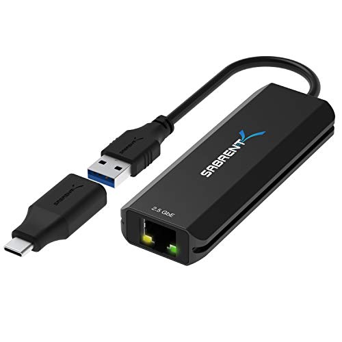 SABRENT USB Type-A or Type-C to 2.5 Gigabit Ethernet Adapter 10/100/1000/2500 (NT-S25G)
