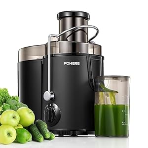 Juicer Machines, FOHERE Centrifugal Juicer Extractor with Large 3” Feed Chute for Whole Fruit and Vegetables, Easy to Clean, 3 Speed Control, Cleaning Brush and Recipe Included, BLACK