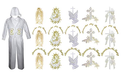4 PC Baby Boys Christening Baptism Communion Pants Set Gold or Sliver Embroidery Thick Cross SM-4T (4T, Thick Cross Gold - No Words)