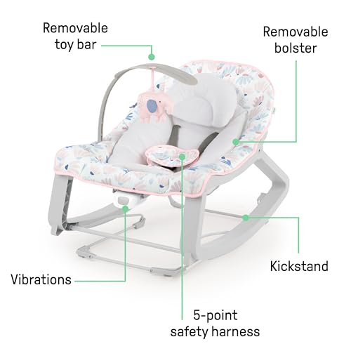 Ingenuity, Keep Cozy 3 in 1 Grow with Me, Babywippe Burst mit Vibrationen, 3 Wippfunktionen zum Schaukel, Wippen oder als fester Sitz, 2 Liegepositionen, abnehmbarer Spielbogen, Geburt bis 18kg