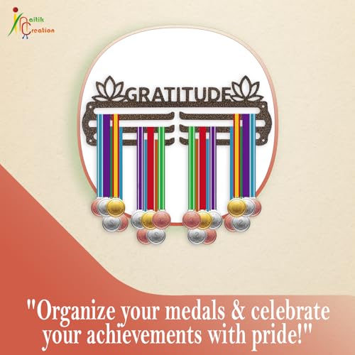 Image of NAITIK CREATION Medal Hangers for Wall - Medal Holder Display Hanger | Holds Up to 65 Medals | Sports Medal Display | Medals Hanger | Premium, Antique Golden (Gratitude)