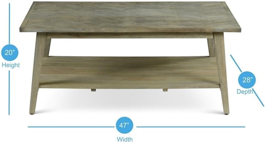 Steve Silver Milani Solid Wood Herringbone Pattern, Mid-Century Modern Styling, Natural Finish Cocktail Table, 47 x 28 x 20