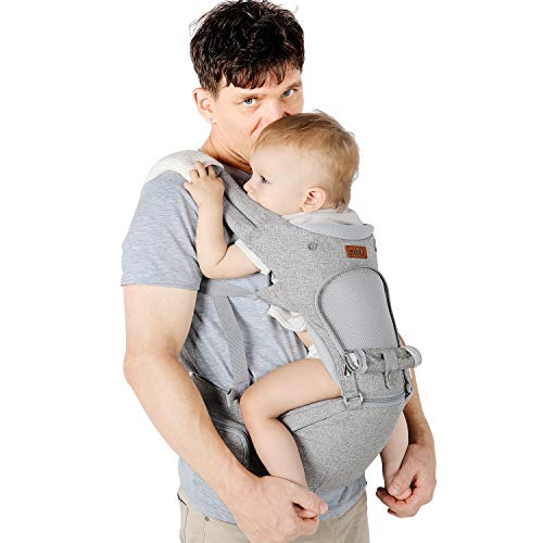 Lictin Porte-bébé ergonomique avec siège et capuche amovibles, ajustable et respirant- Porte-bébé avec 2 serviettes et 1 chaîne tétine, 6 façons de porter, pour nouveau-né et bébé de 3,5 à 20 kg