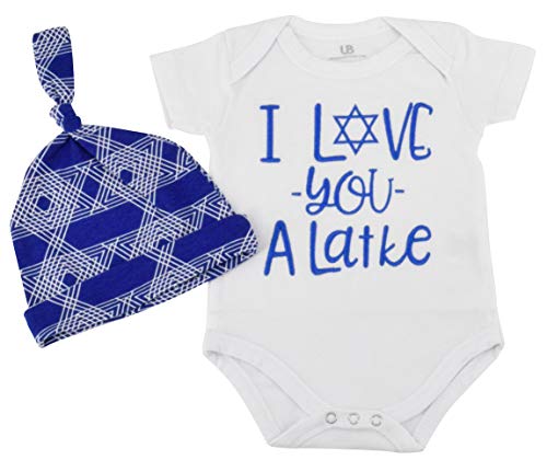 Unique Baby Boys I Love You Latke Hanukkah Layette Onesie Outfit Cap (9 Months)