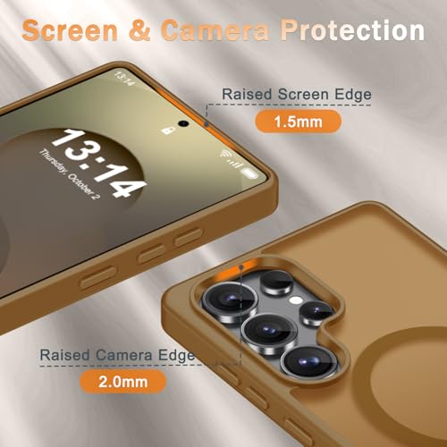 Image of YENAPOON for Samsung Galaxy S25 Ultra Case, Matte Magnetic Phone Cover [with 1 Screen Protector] [Support for MagSafe] [Shockproof Military Grade Protection] Translucent Frosted Back, Brown