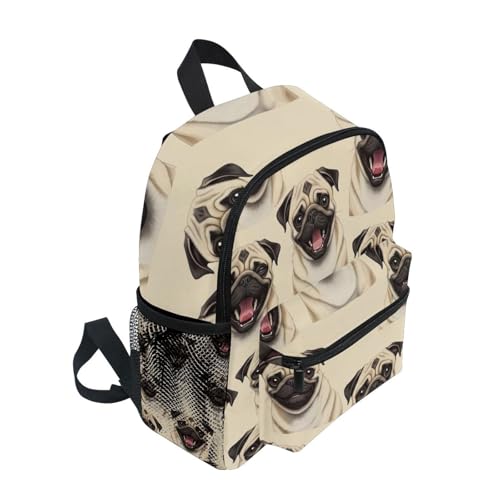 Backpack for Toddler Boys Girls, Pugs Facial Expressions Travel Bookbag with Name Tag Small Kids Backpacks, 3-8 Years2