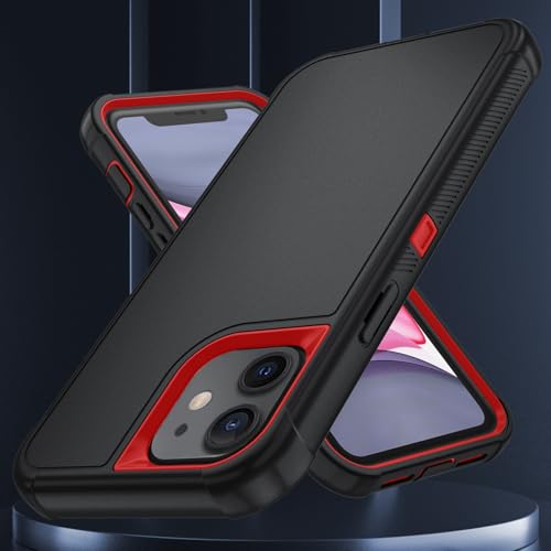 Image of SunStory Compatible with iPhone 11 Case with HD Screen Protector, 3-Layer Heavy Duty Full-Body Cover,3 in 1 Hybrid Protective Case for iPhone 11 6.1 inch,BlackRed