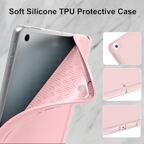 Image of Case for iPad 9th Generation 2021 / iPad 8th Gen 2020 /iPad Cover 7th Generation 2019, Silicone Case with Pencil Holder for iPad 9 /8 /7 10.2 inch, Auto Sleep /Wake, Pink