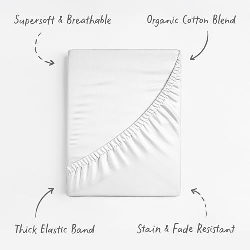 Image of Crib Sheets for Boys & Girls - 2 Pack Fitted Baby Crib Sheets Neutral for Standard & Toddler Bed Mattress - Buttery Soft Organic Cotton Blend (Moonlit White)