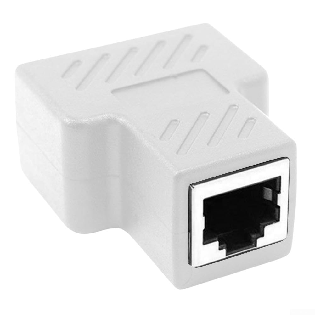 RJ45 Ethernet Splitter Adapter, 1 to 2 Dual Connection Network Cable Connector for Laptops, Desktops, Routers and Monitoring Equipment for Gold-Plated Pin Cores(White)