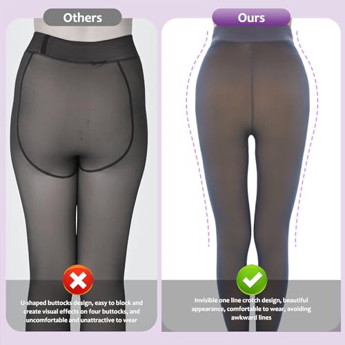 Image of UISLII Fleece Lined Tights Women, Warm Pantyhose leggings Women,Fake Translucent Thermal Skin Colored Tights for Winter