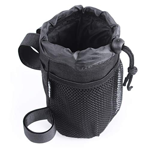 UNIGT Bike Water Bottle Drink Holder with Spring Cord Lock and Side Mesh Pocket for Bicycle Handlebar Cup Holder - 3 Straps Mounting Points Adjustable