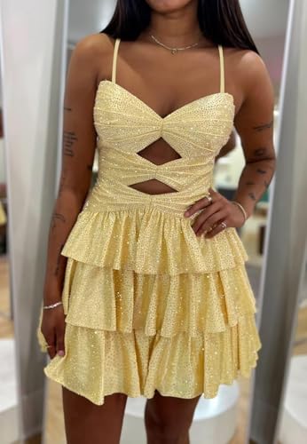 Spaghetti Straps Sequin Homecoming Dresses for Teens 2025 A Line Tiered Short Prom Dress Cut Out Cocktail Dress4