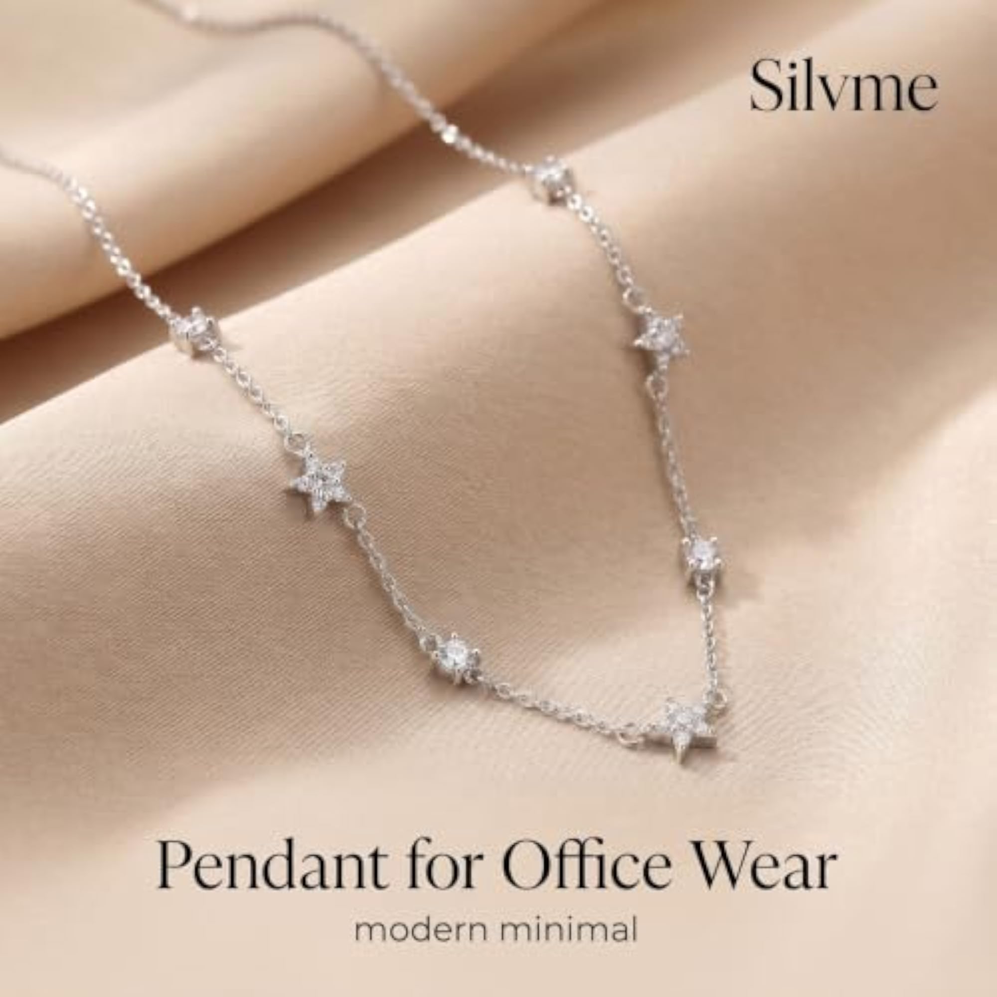 Women's 925 Sterling Silver Star Station Pendant Necklace, Adjustable Chain