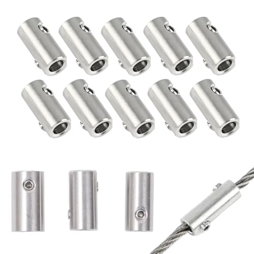 Mcoser 10Pcs Wire Rope Cable Clamp 3mm Stainless Steel Wire Rope Thimble,Double Hole Wire Rope Lock with End Screw Stopper,Wire Rope Clips for Cable Fittings