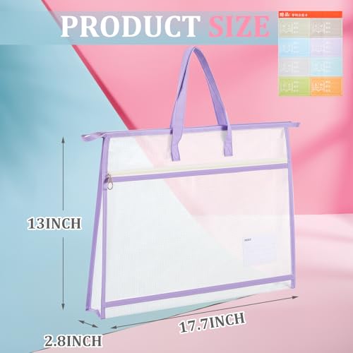 Image of 3 Pcs 17.7x13 Inch Project Bag for Quilting Sewing Craft Storage for Quilter A3 Clear Mesh Art Bag Artwork Storage Organize for Artwork Charts Teaching Material Multipurpose(Classic Colors)