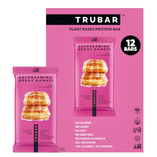 TRUBAR Vegan Protein Bar, Daydreaming About Donuts, Gluten Free, Plant Based, High Fiber, Dairy Free, Non GMO, Low Fat, No Sugar Alcohols, 12G Lean Protein, 13G Fiber, Healthy Snack Bars, 12 CT