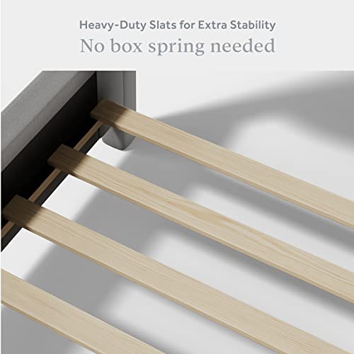 Dg Casa Grace Modern Contemporary Upholstered Canopy Platform Bed Frame With Vertical Channel Detailed Padded Headboard, Wooden Slat Support No Box Spring Needed, Queen Size Bed, Dark Gray #TOP5