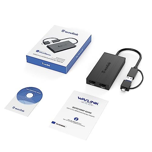 WAVLINK USB 3.0 adapter USB C para dual HDMI 4K- Suporte 4K@60Hz e 1080p Display Output - USB A/USB