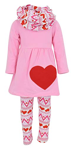 Image of Unique Baby Girls Kids Toddler 3pc Outfit Set Long Sleeve Stretch Tunic Top Leggings and Scarf