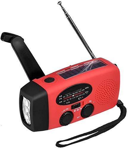 Preisvergleich Produktbild YHML 5 in 1 Notbewegliche AM FM Radio 1000Mah Mobile Strom Hand Gekurbelt Self-Powered AM / FM / Solar-Radio Mit 3 LED-Taschenlampen,Rot