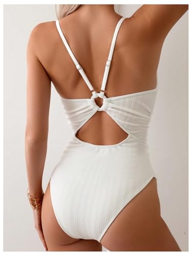 SweatyRocks Women's Cut Out Ring Linked One Piece Swimsuit Ruched Bathing Suit Swimwear2