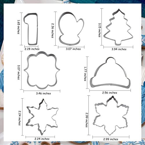 Snowflake Cookie Cutter Set Stainless Steel, Winter Onderland Christmas 1St Birthday Biscuit Molds With Hat Mitten Christmas Tree Number 1 Photo Plaques Dough Fondant Tool #TOP5