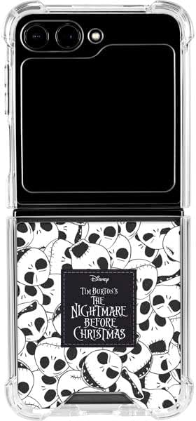 Skinit Clear Phone Case Compatible with Galaxy Z Flip5 5G - Officially Licensed Disney The Nightmare Before Christmas Jack Skellington Pattern Design