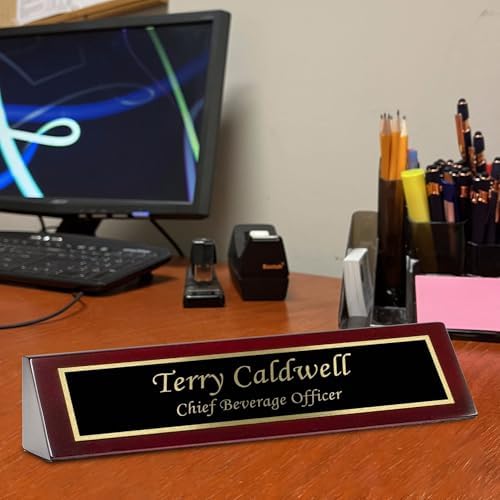 Personalized Glossy Rosewood Desk Name Plate - 2x8