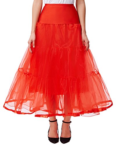 Grace Karin Puffy Long A-Line Red Petticoat Skirts For Christmas Party (1X,Red) #TOP3