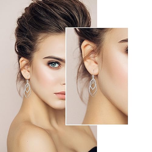 Sterling Silver Teardrop Dangle Earrings for Women,14k Gold Plated Double Linear Drop Hoop Diamonds Earrings4