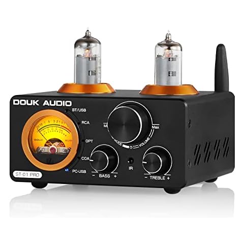 Douk Audio ST-01 PRO 200W Bluetooth Amplifier, 2 Channel Vacuum Tube Power Amp with USB DAC/Coaxial Optical Inputs/VU Meter/Treble Bass Control for Home Theater/Stereo Speakers (Upgrade Version) Cover