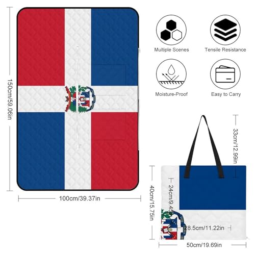 generic Dominican Republic Flag Picnic Blankets,Portable Waterproof Foldable Picnic Mat,Sandproof Outdoor Mat for Park Picnic Blanket Accessories for Adults