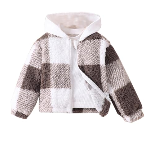 Girls Fleece Warm Jacket Children‘s Autumn And Winter Plush Plaid Hooded Coat For Girl Xmas Coat Plush Jacket Coat