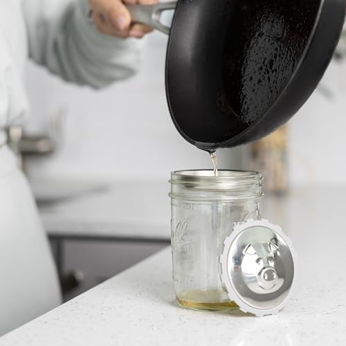 Jarware Stainless Steel Kitchen and Bacon Grease Strainer Lid For Wide Mouth Mason Jars, 3.38" x 1" Grease Keeper Lid by Jarware - Image 4