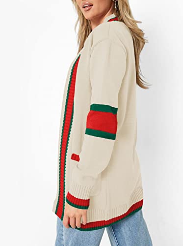 Hapcope Cardigan Sweaters For Women Color Block Striped Draped Long Sleeve Open Front Casual Knit Sweater Outwear Apricot L #TOP1