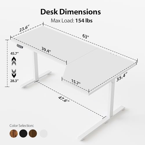 Image of Agilestic Electric Standing Desk, Height Adjustable Desk, 63 x 35 Inch Sit Stand up for Work Office Home, L Shaped Ergonomic Rising Computer Table with Memory Preset, White
