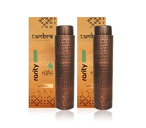 Image of Tambra Pure Copper Rarity Curve Diamond Design Water Bottle with Advanced Leak Proof Protection and Joint Less With Antique Look | Ayurveda and Yoga Health Benefits | (950 ml, Pack of 2)
