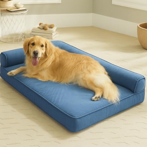 Image of Gorgeous Dog Beds Memory Foam Orthopadic Large Bed Waterproof Layer for Labrador, Bulldog, Retriever, Poodle, Large Breed Dogbed 36X27X4 Bed,Dark Grey (Sky Blue, 47x29x4)