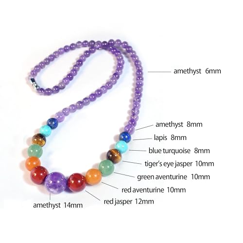 7 Chakra Necklace for Women Strong Healing Crystal Genuine Stone Beaded Gemstone Necklace 20 inches Jewelry Gifts for Women Mom4