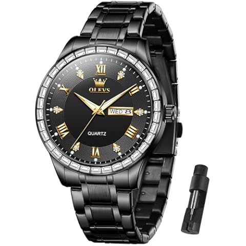 OLEVS Men's Quartz Watch with Diamond Dial Cover