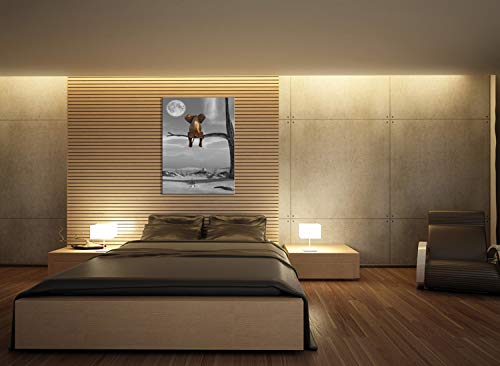 Youkuart Canvas Wall Art Animal Resting Elephant Look At The Moon 12X16Inch Wall Pictures Giclee Bathroom Wall Decor On Canvas Stretched Artwork Living Room Bedroom Ready To Hang (12X16Inch, Grey) #TOP4