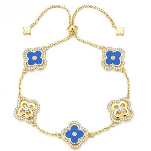 Turandoss Lucky Clover Bracelet for Women, 14K Gold Plated Dainty CZ Four Leaf Clover Bracelets Stackable Gold Link Chain Bracelet Jewellery Gifts for Women Teen Girls