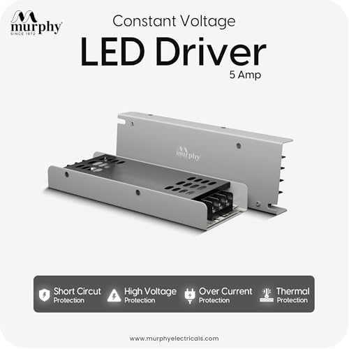 Image of Murphy 5A 12V DC LED Driver (SMPS) | Constant Voltage Power Supply for Indoor LED Strip Lights | Aluminium Body | BIS Approved | Pack of 1 (1-Year Warranty)