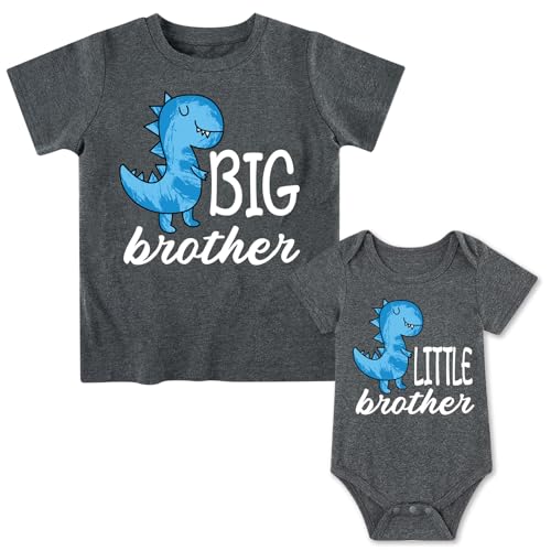 Image of Funnycokid Big Brother Little Brother Matching Outfits Big Bro Little Bro Shirts Set Baby Gifts Clothes, Kid(5T)/Baby(0-3 M), Dinosaur 02
